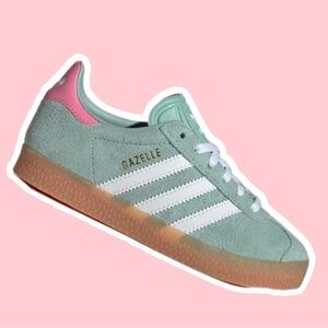 Adidas Kids Gazelle Mint Green and Pink Sneakers